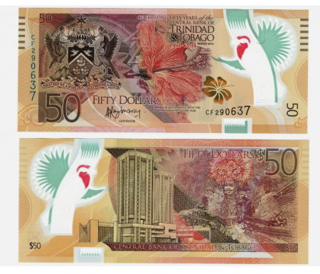 Bancnote America - Trinidad & Tobago 50 Dolari 2014 Polimer, necirculata, a 50 a aniversare a Bancii Centrale