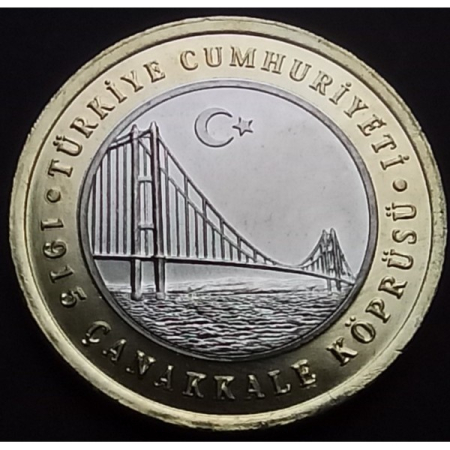 Monede Asia - Turcia 1 lira 2022, bimetal: Podul Çanakkale, UNC