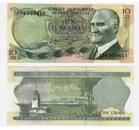 Turcia - Turcia 10 lire 1975,  presedintele Mustafa Kemal Atatürk, UNC
