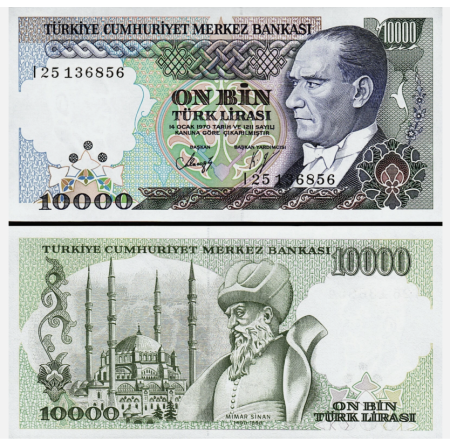 Bancnote - Turcia 10000 Lire 1989, UNC