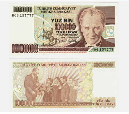 Bancnote - Turcia 100000 Lire 1993, presedintele Mustafa Kemal Atatürk, UNC