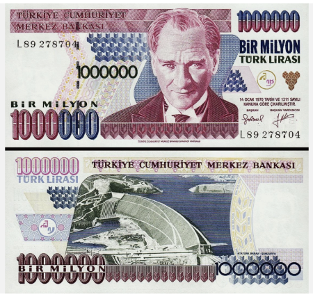 Bancnote - Turcia 1000000 Lire 1970 (1985), UNC