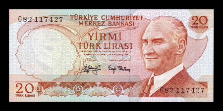 Bancnote Asia - Turcia 20 Lire 1970, presedintele Mustafa Kemal Atatürk, UNC