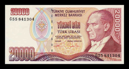 Bancnote Asia - Turcia 20000 Lire 1995, presedintele Mustafa Kemal Atatürk, UNC