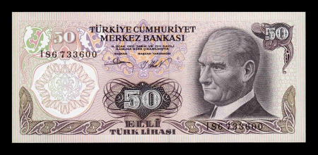 Bancnote Asia - Turcia 50 Lire 1970, presedintele Mustafa Kemal Atatürk, UNC