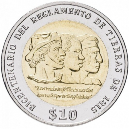 Monede America - Uruguay 10 pesos, 2015 Legile Terenului din 1815 UNC