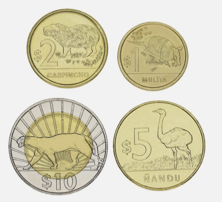Monede America - Uruguay set 4 monede 2011 - 2019: 1,2,5,10 Pesos, Animale, UNC