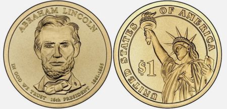 Monede straine - USA 1 dolar 2010 Presedinti: Abraham Lincoln, UNC