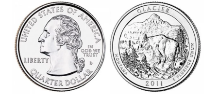 Monede straine - USA 25 centi 2011, Parcul National Glacier, monetaria Denver, UNC