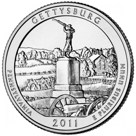 Monede America - USA, 25 Centi 2011: Parcul Național Militar Gettysburg, UNC