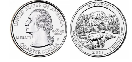Monede straine - USA 25 centi 2011, Parcul Național Olimpic - Washington, monetaria Denver, UNC