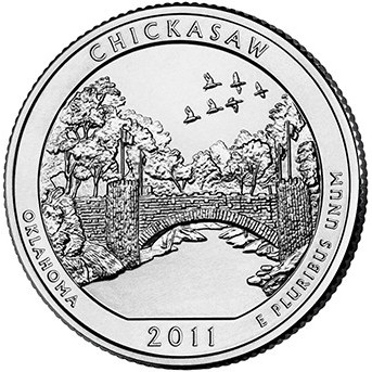 Monede America - USA, 25 Centi 2011: Zona Națională de Recreere Chickasaw, UNC