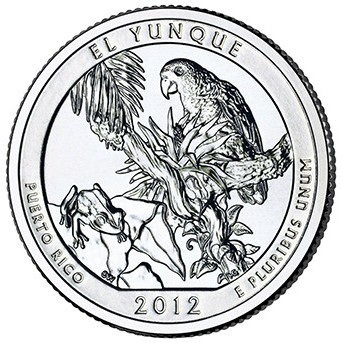 Monede America - USA, 25 Centi 2012: Pădurea Națională El Yunque, UNC
