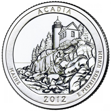 Monede America - USA, 25 Centi 2012: Parcul Național Acadia, UNC
