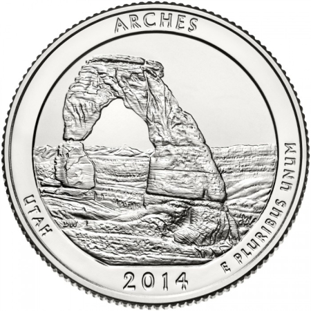 Monede America - USA, 25 Centi 2014: Parcul Național Arches, UNC