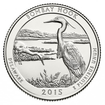 Monede America - USA, 25 Centi 2015: Refugiul Național pentru Faună Sălbatică Bombay Hook, UNC