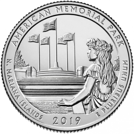 Monede America - USA, 25 Centi 2019: Parcul Memorial American din I.le Mariane, UNC