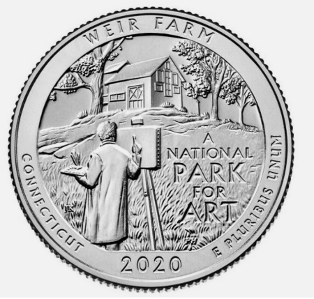 Monede straine - USA 25 centi 2020, Parcul National Weir Farm, monetaria Denver, UNC