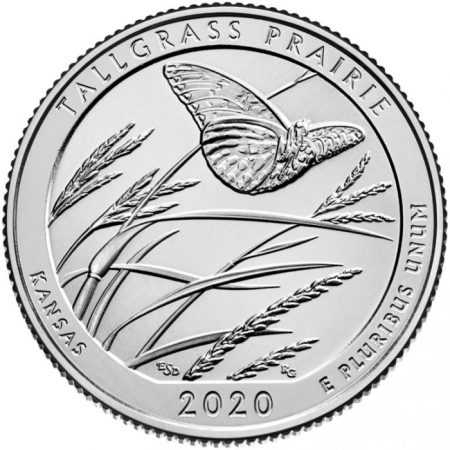 Monede America - USA, 25 Centi 2020: Rezervația Națională Tallgrass Prairie, UNC
