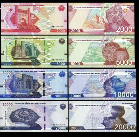 Bancnote Asia - Uzbekistan set 4 bancnote 2000,5000,10000,20000 Som 2021, UNC