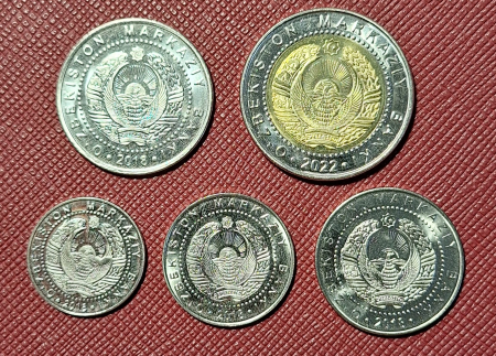 Uzbekistan set 5 monede: 50, 100, 200, 500, 1000, Som 2018-2022, UNC [1]