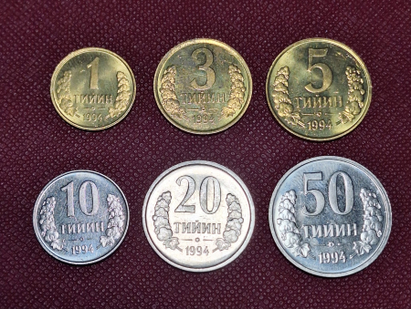 Monede Asia - Uzbekistan set 6 monede 1994: 1,3,5,10,20,50 Tiyin, necirculate