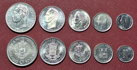 Monede America - Venezuela set 5 monede 1989 - 1990: 25,50 Centimos, 1,2,5 Bolivares, Simon Bolivar, UNC