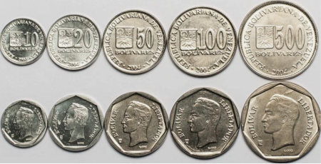 Monede America - Venezuela set 5 monede 2002 - 2004: 10,20,50,100,500 Bolivares, Simon Bolivar, UNC