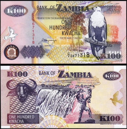 Zambia - Zambia 100 Kwacha 1992, necirculata