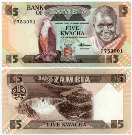 Zambia - Zambia, 5 Kwacha (1980-1988), necirculata