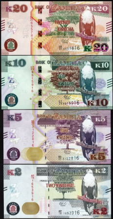 Zambia set 4: 2 5 10 20 Kwacha 2018 – 2020 (2021), necirculate [0]
