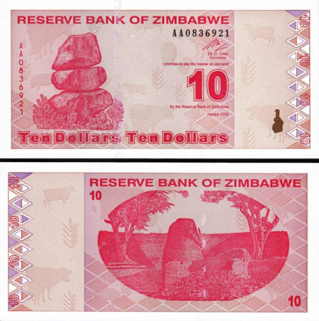 Zimbabwe - ZIMBABWE 10 dollars 2009, necirculata