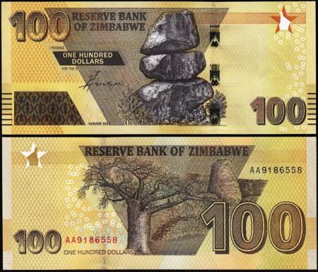 Zimbabwe - ZIMBABWE 100 dollars 2020, prefix AA, necirculata