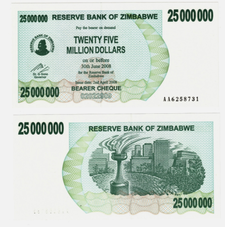 Bancnote - Zimbabwe 25 milioane dolari 2008, necirculata