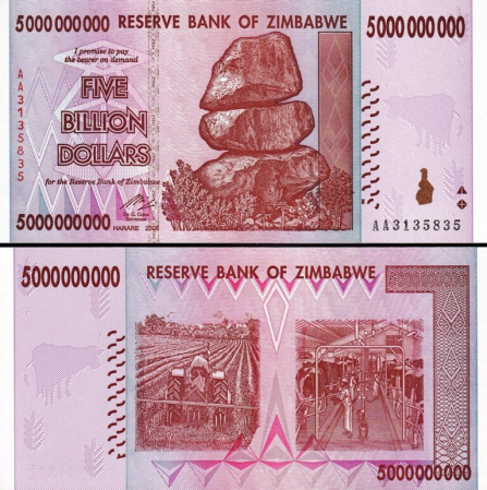 Zimbabwe - Zimbabwe 5 miliarde Dollars 2008, necirculata