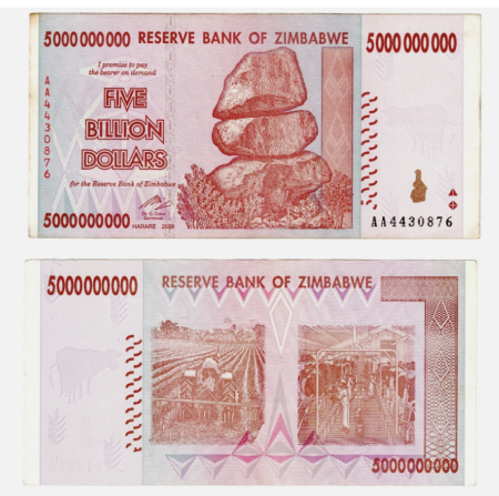 Bancnote - Zimbabwe 5 miliarde dolari 2008, circulata, stare buna