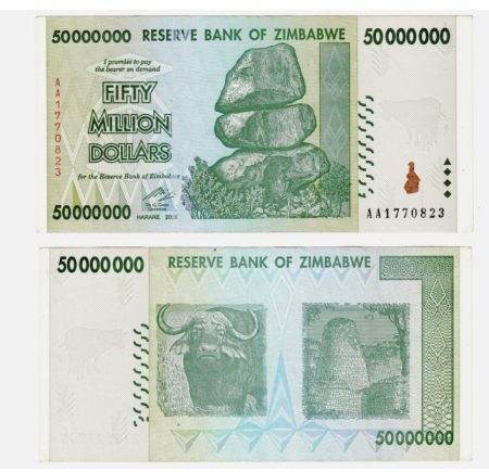 Bancnote - Zimbabwe 50 milioane dolari 2008, circulata, stare buna