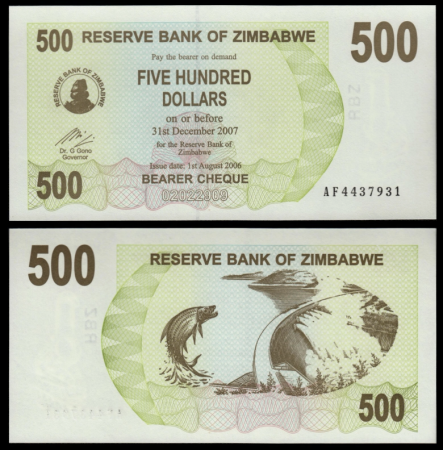 Zimbabwe - ZIMBABWE 500 dolari 2007, necirculata
