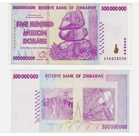 Bancnote - Zimbabwe 500 milioane dolari 2008, circulata, stare buna