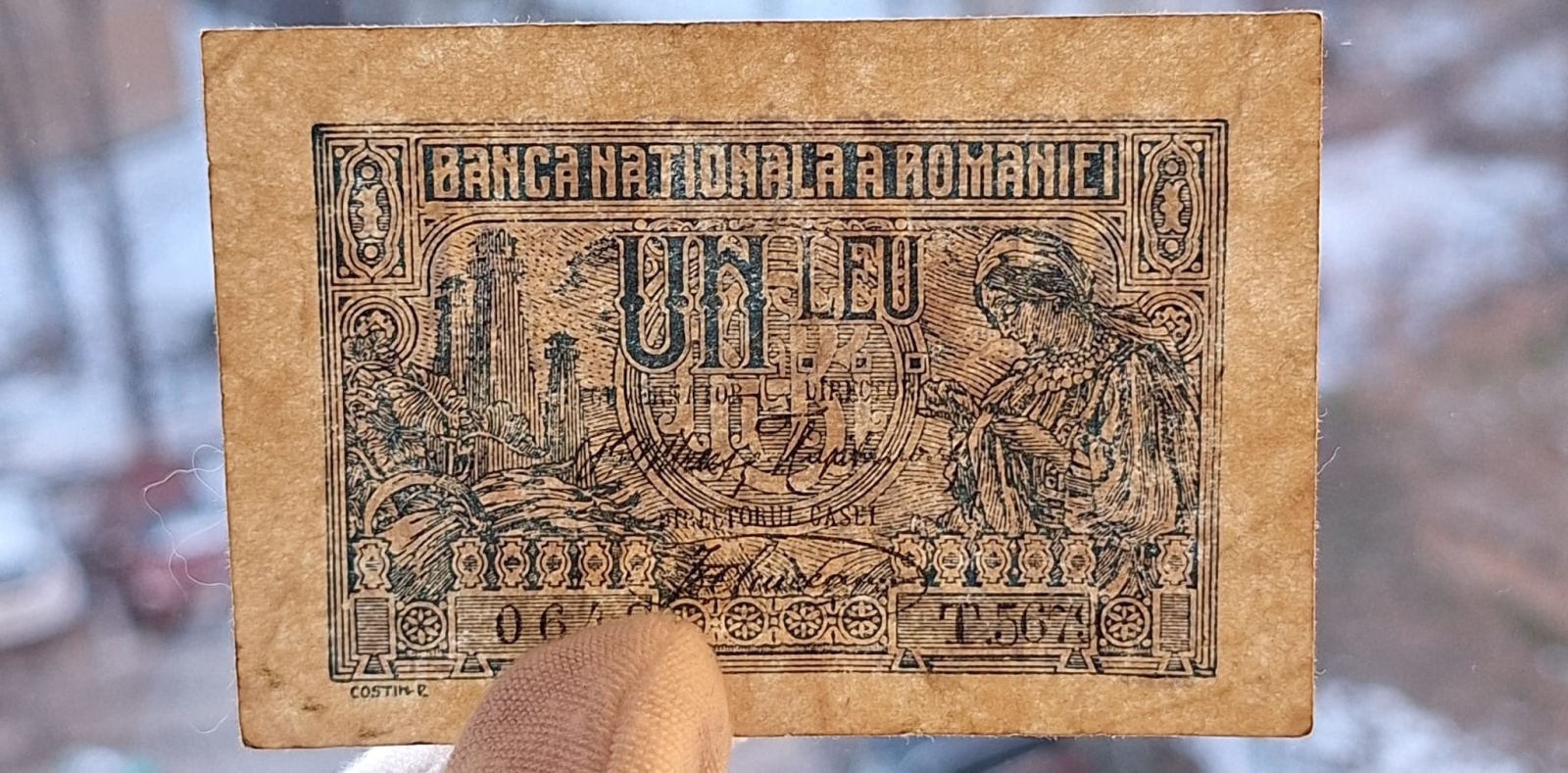 Romania, bancnota 1 leu 1920 , seria T.5679/0649, circulata