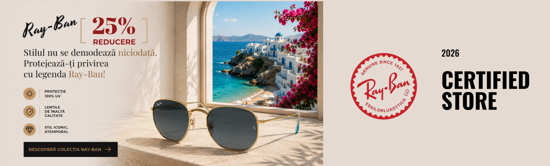 Reduceri 25% la ochelarii de soare Ray-Ban