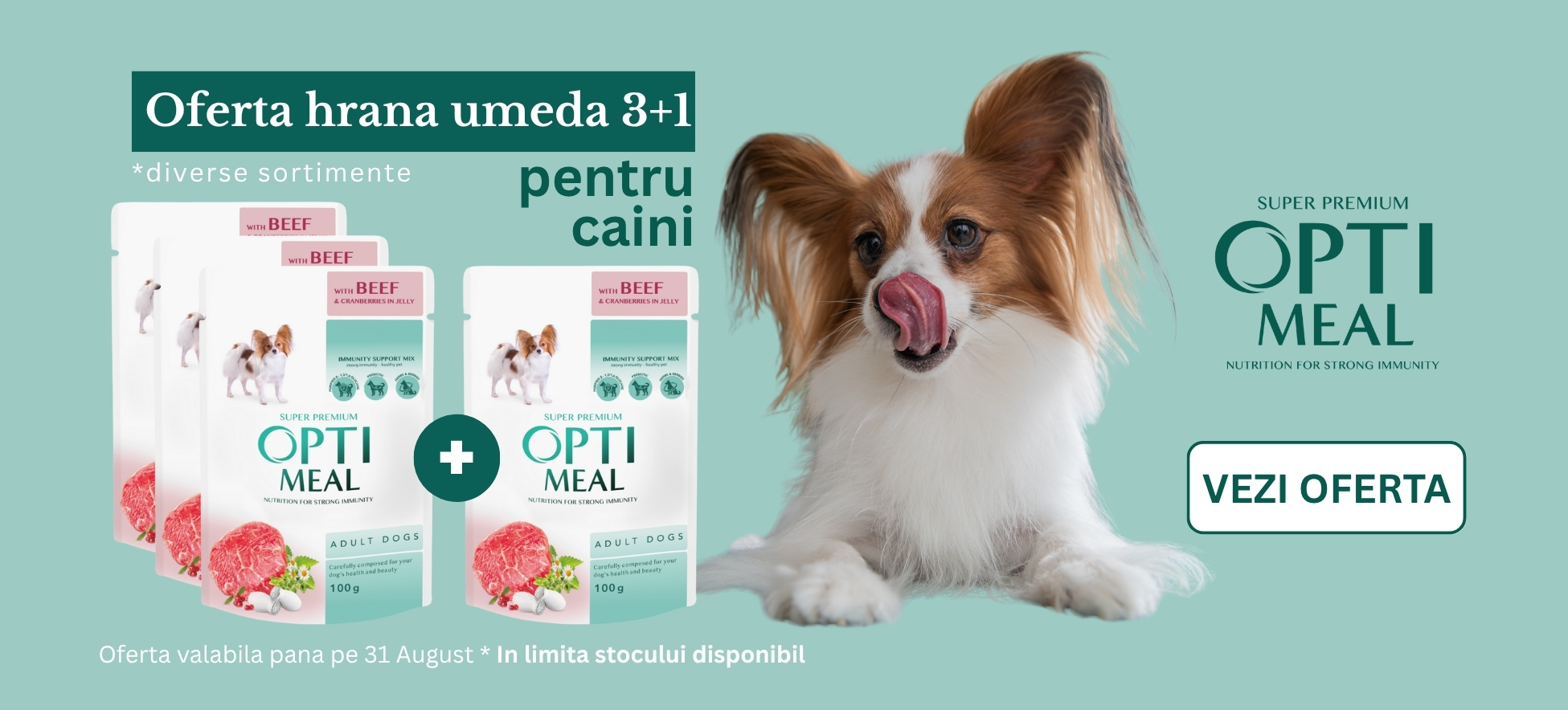 3+1 gratis hrana umeda Optimeal caini