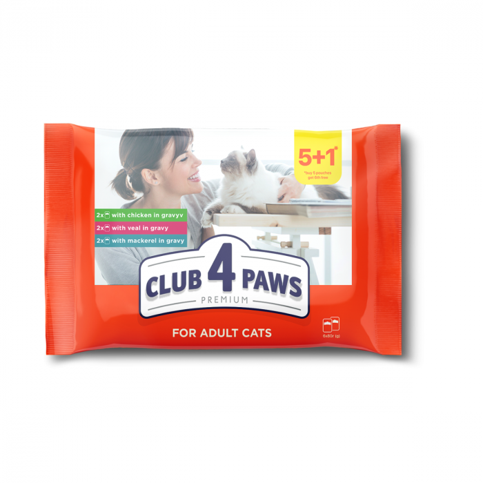 Club 4 Paws, Hrana umeda pisici 5+1, set 6x80 g [1]
