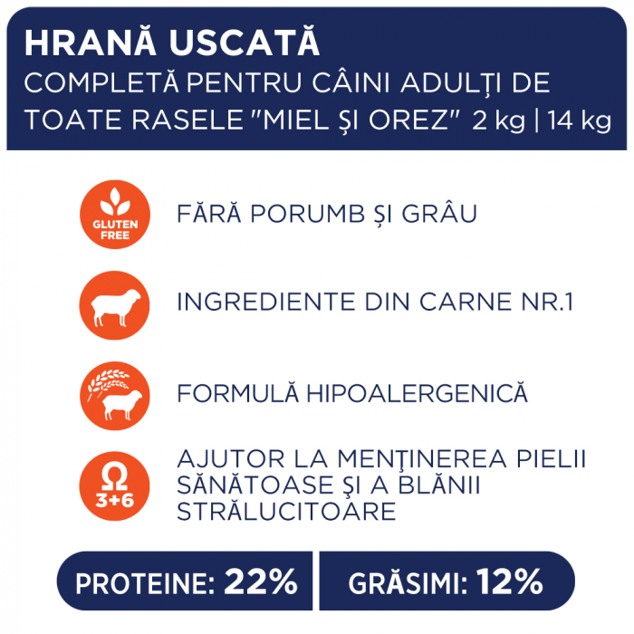 Hrana uscata hipoalergenica pentru caini, cu miel si orez, 2kg, CLUB4PAWS [3]