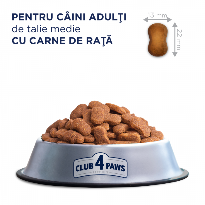 Club 4 Paws, Hrana uscata caini adulti, talie medie, cu rata, 2kg [3]