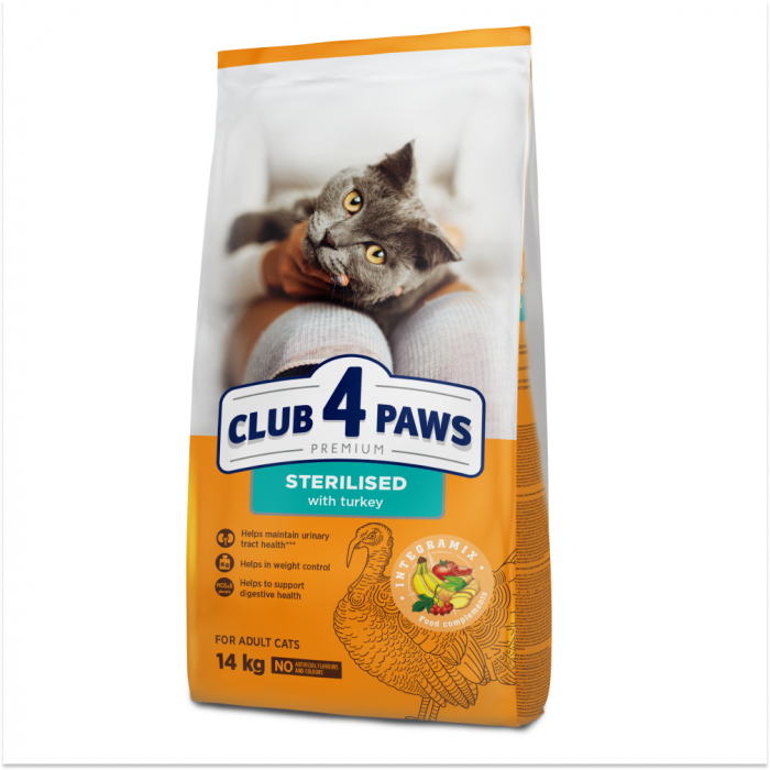 Club 4 Paws, Hrana uscata pisici sterilizate, curcan, 14kg [1]
