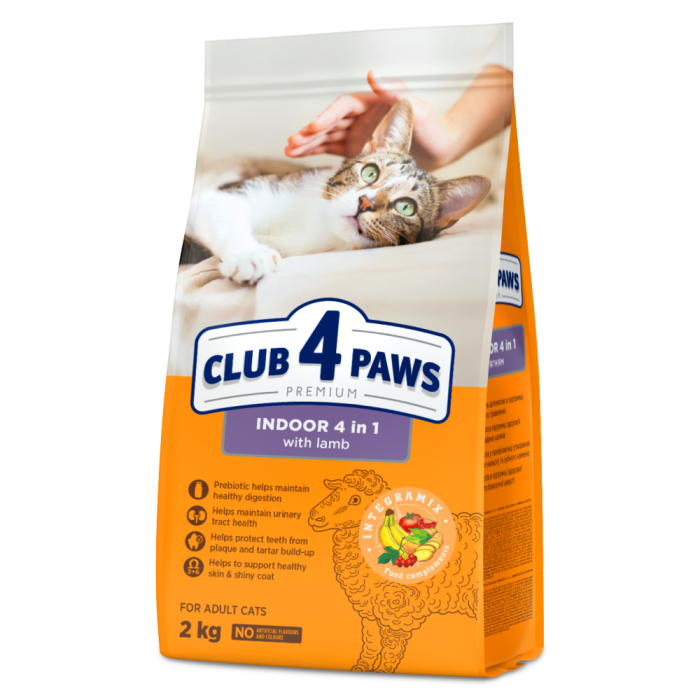 Club 4 Paws, Premium Indoor, Hrana uscata pisici adulte, cu miel, 2kg [1]