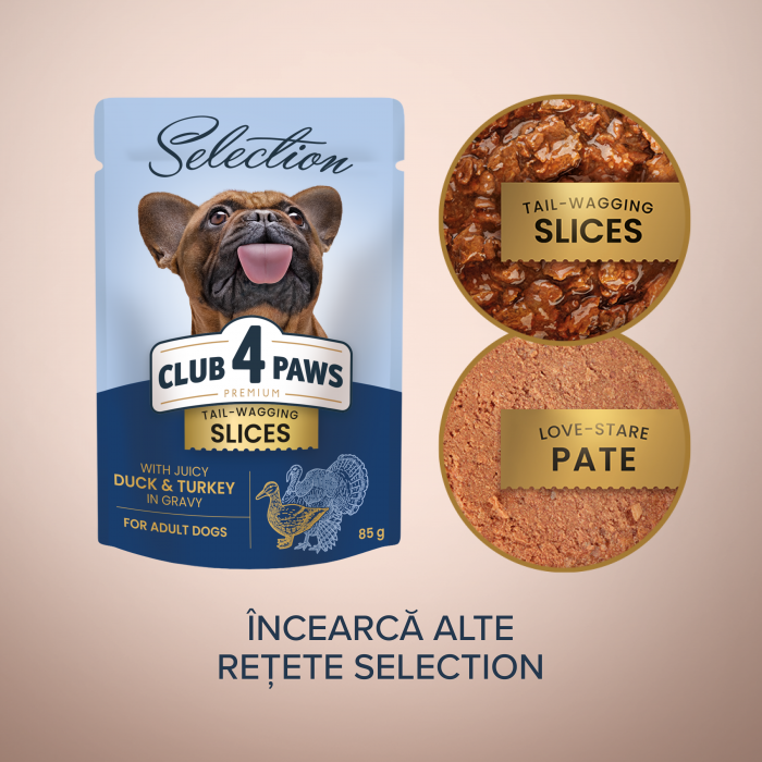 Club 4 Paws Premium Plus, Selection, Hrana pentru caini adulti de talie mica -Bucati de rata si curcan in sos,12x85g [3]