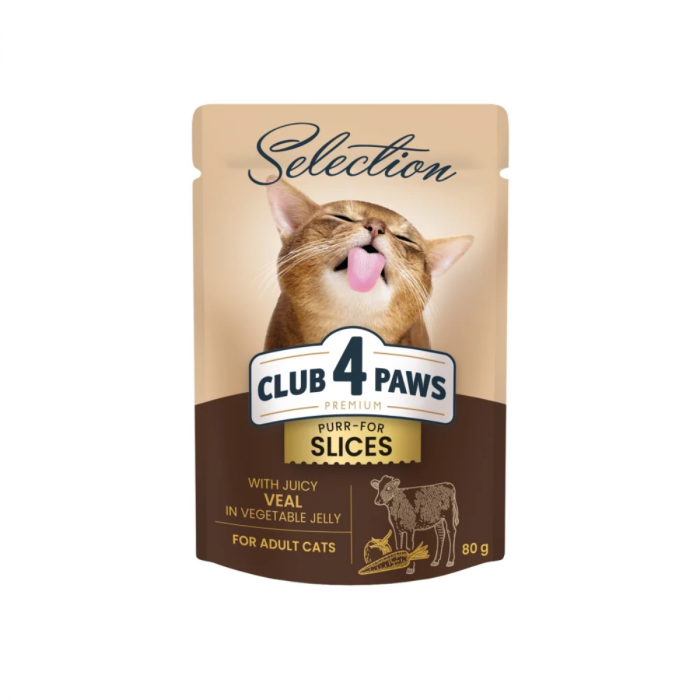Club 4 Paws Premium Plus, Selection, Hrana umeda pentru pisici - Bucati de vitel in jeleu de legume, 12x80g [1]