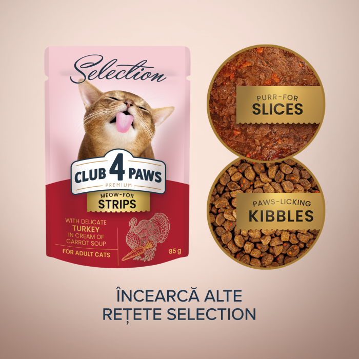 Club 4 Paws Premium, Selection, Hrana umeda pentru pisici - Stripsuri de curcan in supa crema de morcovi, 12x85g [5]